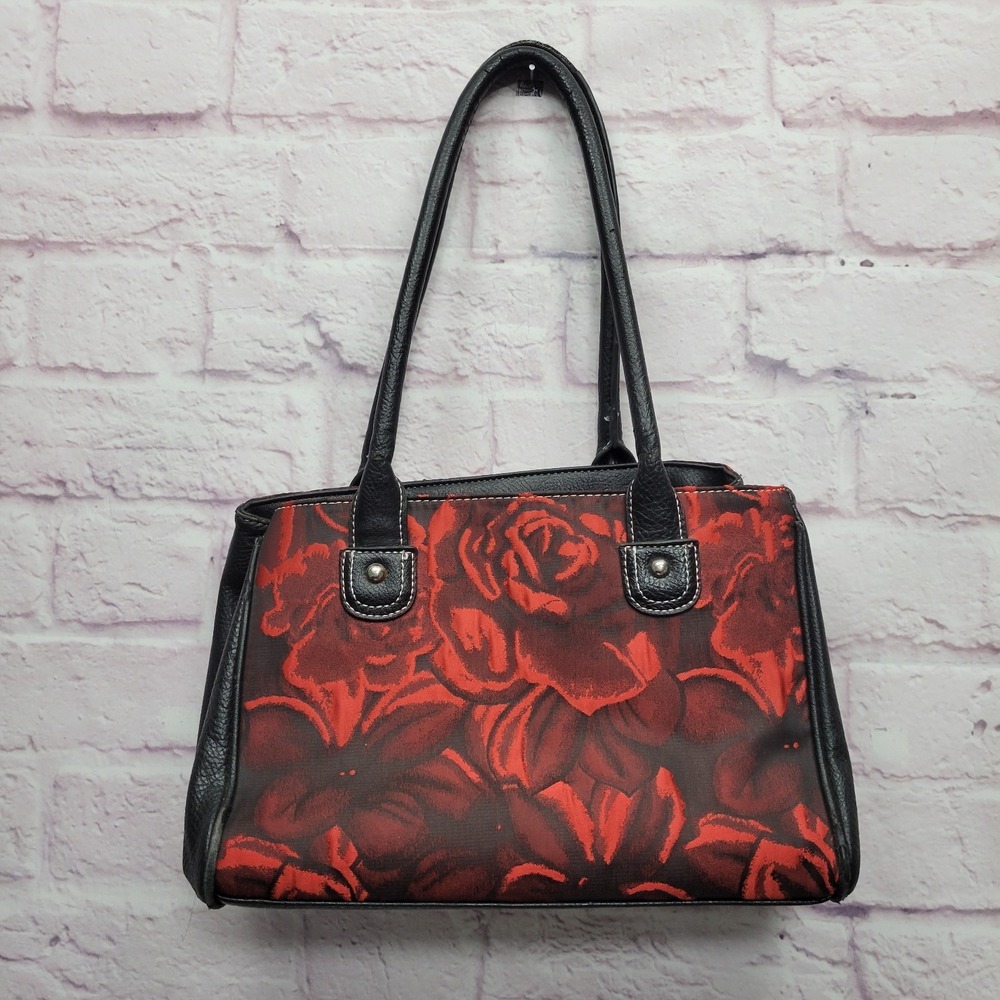 Wilsons Leather Red Roses Purse Handbag Zip Compartments Whimsygoth Biker‎ Y2K